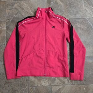 Nike Womens Y2K Track Jacket Pink Black Full Zip Athletic Swoosh Logo Size Small